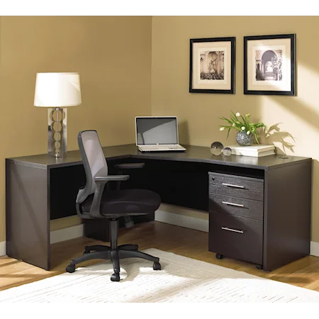 Corner L-Shape Desk With Mobile File Drawer Pedestal